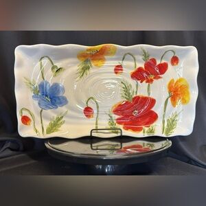 Maxcera Colorful Poppies Rectangle Serving Platter